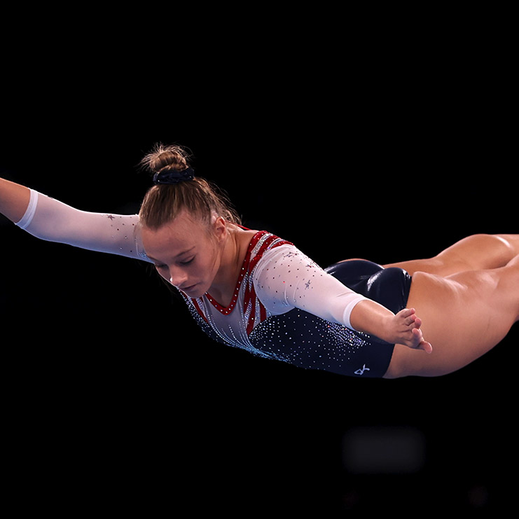 Nicole Ahsinger of Team USA warms up ahead of the Women's Trampoline Qualification at the Tokyo 2020 Olympic Games.