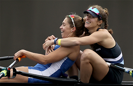 Gevvie Stone and Kristina Wagner celebrate during the United States Olympic and Paralympic Rowing trials.