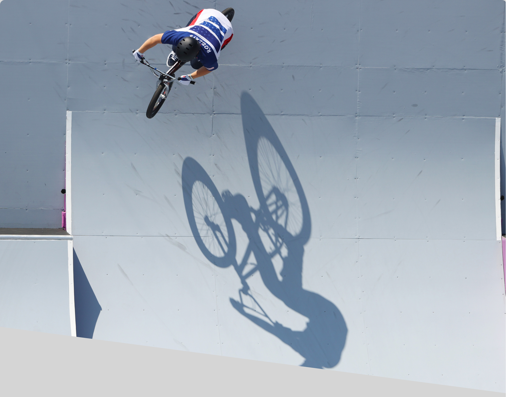 Hannah Roberts scales a BMX cycling ramp at the Tokyo 2020 Olympic Games.