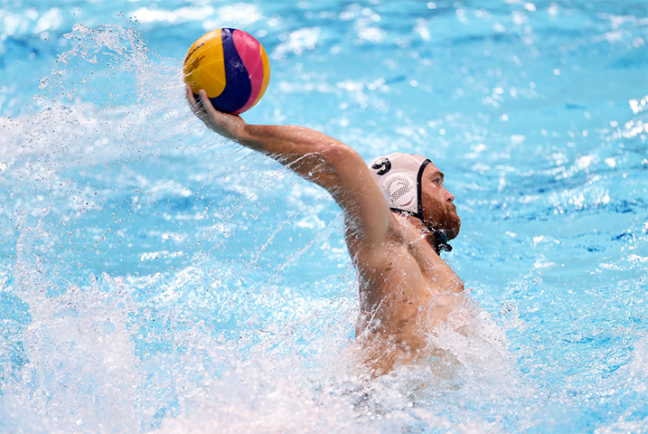 Water polo team member Alex Bowen during the Men's Quarterfinal match at the Tokyo 2020 Olympic Games.