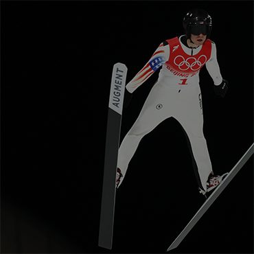 Casey Larson of Team USA jumps during Men's Normal Hill Individual Final Round.